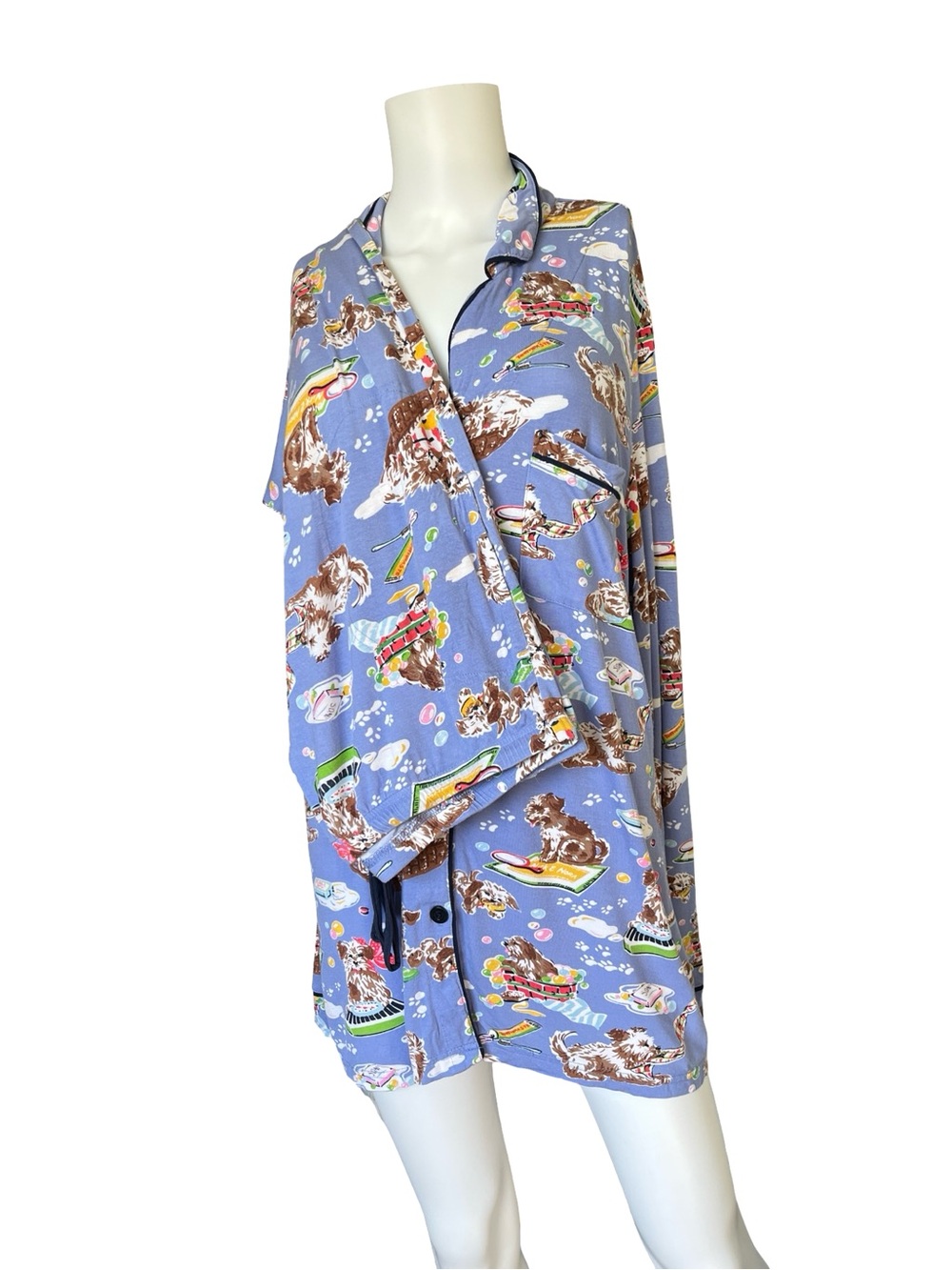 Nick & Nora Pajamas Dog Spa Print Long Sleeve Pant Set Soft Womens Size XL